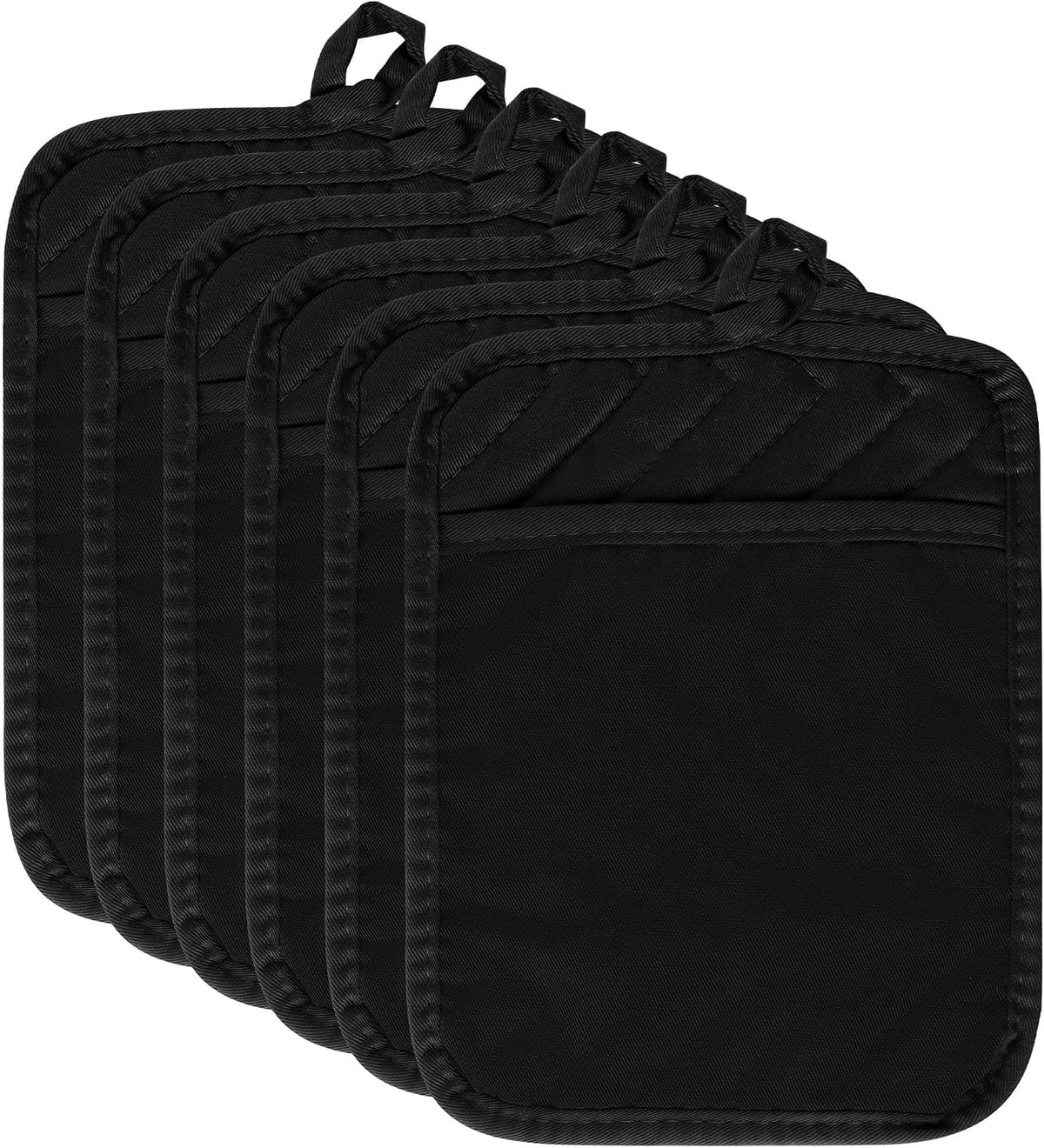 R HORSE 6Pcs Black Pot Holders with Pocket for Kitchen, 7''x 9''