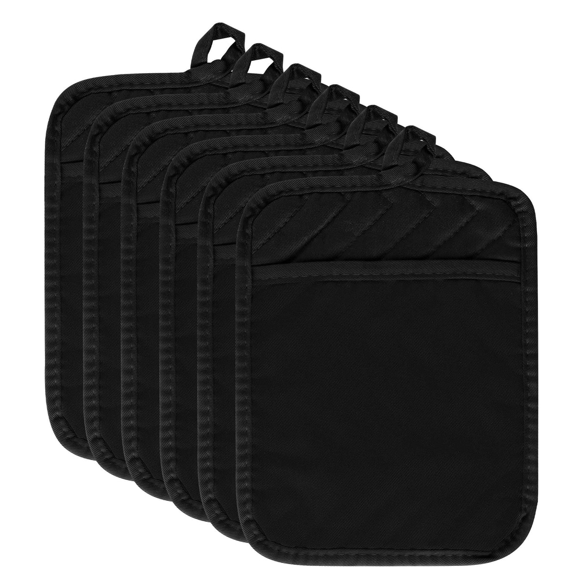 R HORSE 6Pcs Black Pot Holders with Pocket for Kitchen, 7''x 9''