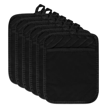 R HORSE 6Pcs Black Pot Holders with Pocket for Kitchen, 7''x 9''