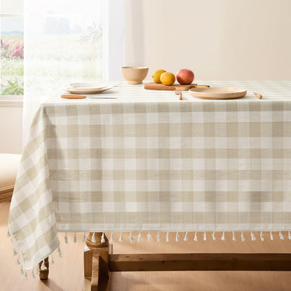 Softalker Gingham Rectangle Tablecloth with Tassel, Sage Green, 55" x 84"