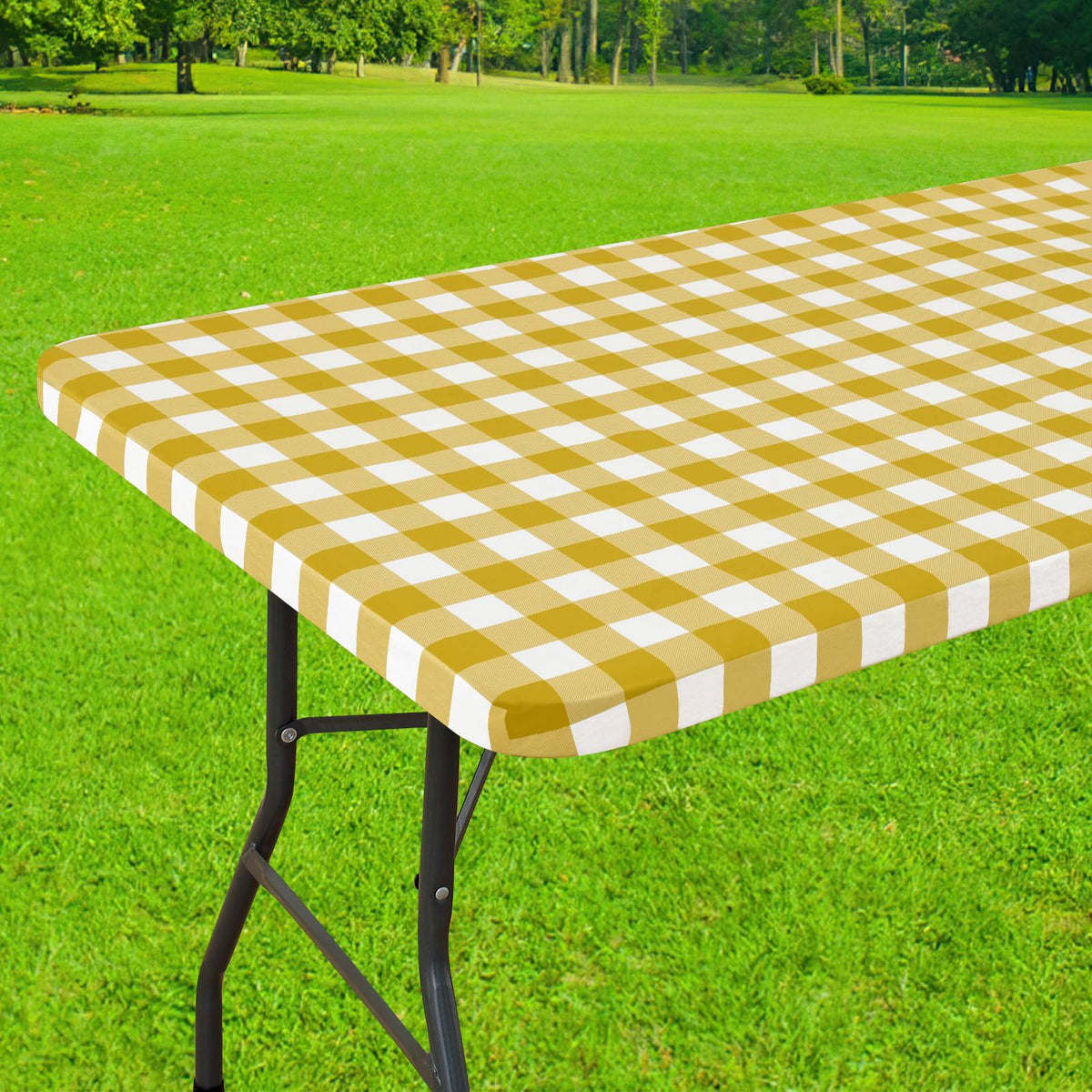 Smiry 6 Foot Picnic Table Cloth, Flannel Backed Fitted Vinyl tablecloths