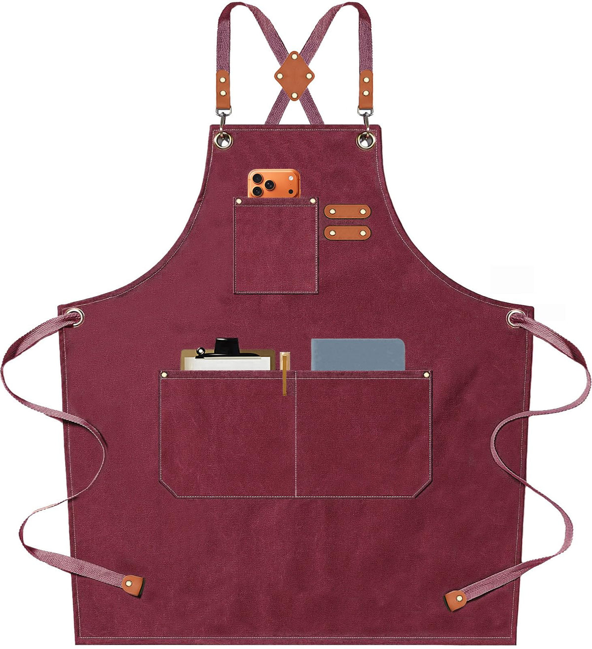 AFUN Chef Aprons for Men Women with Oversized Pockets, 16-Ounce Cotton Canvas Cross Back Heavy Duty Work Apron (Black)
