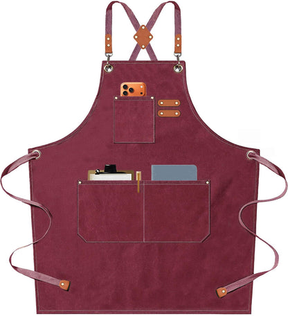 AFUN Chef Aprons for Men Women with Oversized Pockets, 16-Ounce Cotton Canvas Cross Back Heavy Duty Work Apron (Black)