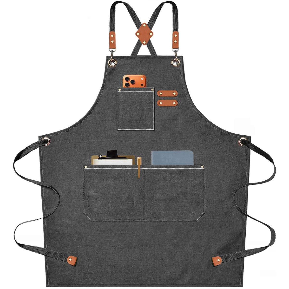 AFUN Chef Aprons for Men Women with Oversized Pockets, 16-Ounce Cotton Canvas Cross Back Heavy Duty Work Apron (Black)