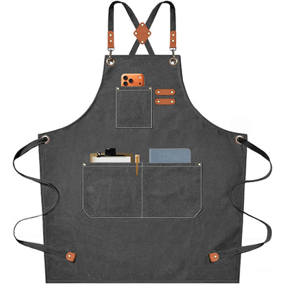AFUN Chef Aprons for Men Women with Oversized Pockets, 16-Ounce Cotton Canvas Cross Back Heavy Duty Work Apron (Black)