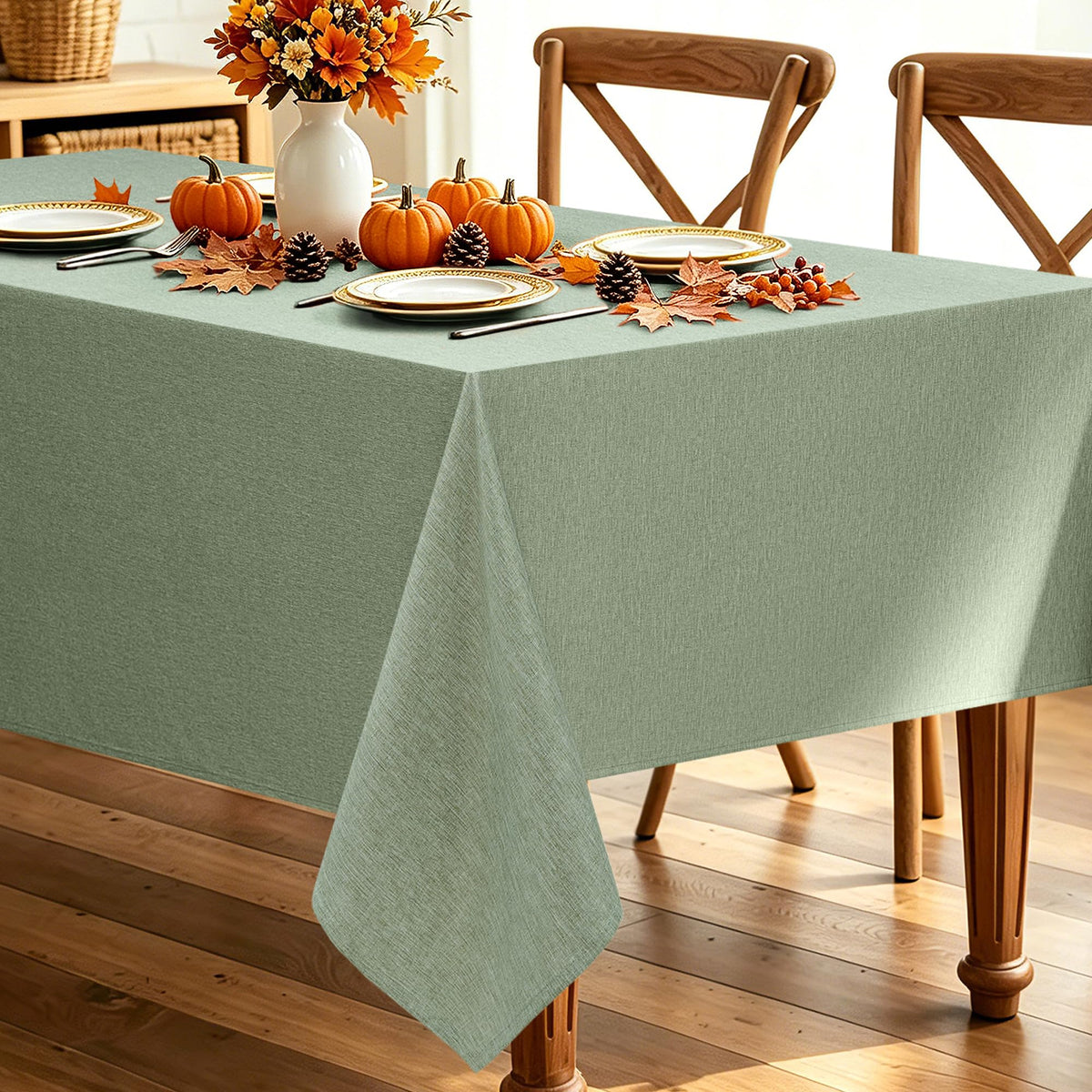 Decorelia Linen Textured Fall Tablecloth Rectangular Burnt Orange, 52"x70"