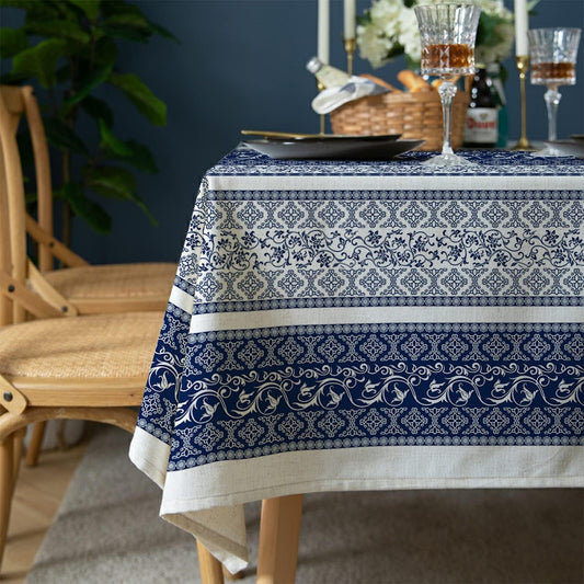 Rectangle Tablecloth - 60 x 120 Inch Blue Bohemia Rustic Tablecloth Classic French Country Printed Table Cover Farmhouse Decoration, Suitable for Home, Kitchen Dining