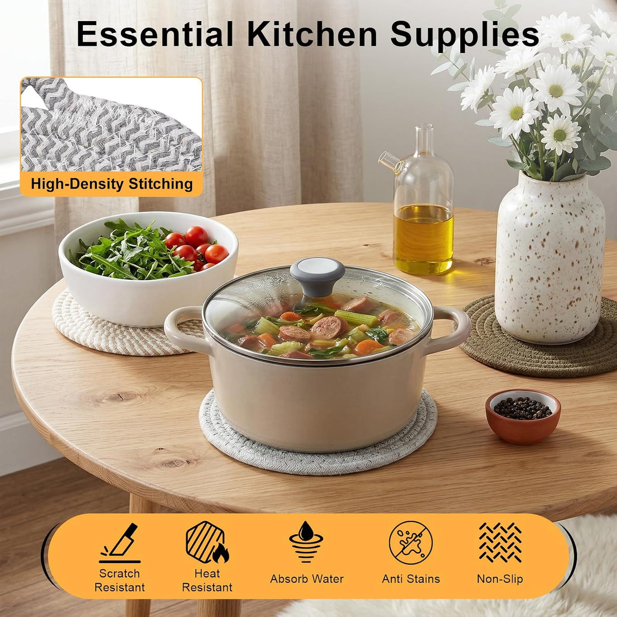 7" Trivets for Hot Dishes, 6 Pack Trivets for Hot Pots and Pans