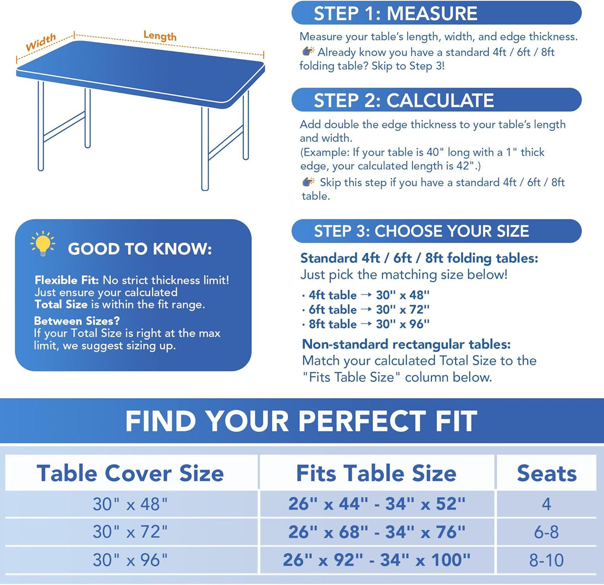 Fitted Tablecloth for 6 Foot Rectangle Tables-Black Picnic Table Covers