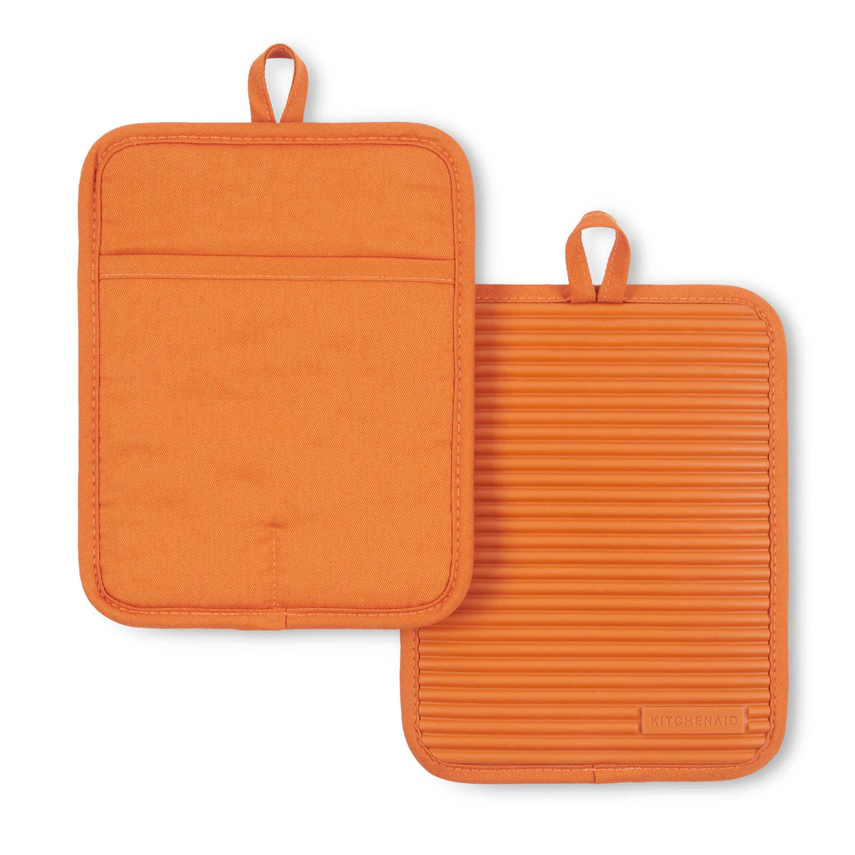 KITCHENAID Ribbed Soft Silicone Pot Holder 2-Pack Set, Matte Black, 7"x9"