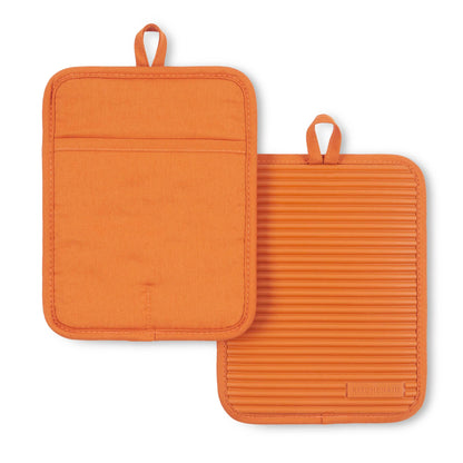 KITCHENAID Ribbed Soft Silicone Pot Holder 2-Pack Set, Matte Black, 7"x9"
