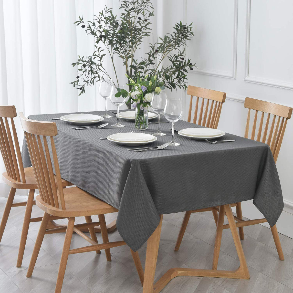 maxmill Rectangle Textured Tablecloth Waterproof Spillproof Wrinkle Free Table Cloth, Kitchen Dining Tabletop Decoration, Fabric Table Cover for Outdoor and Indoor Use, 52 x 70 Inch, Sage Green