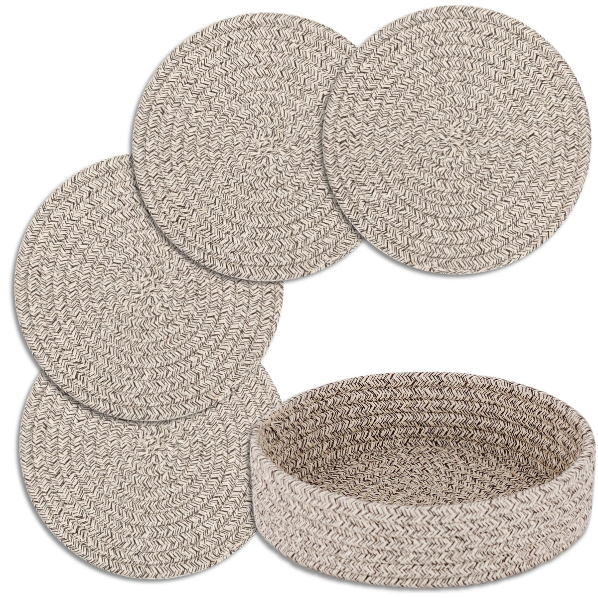 Trivets for Hot Dishes, Pots and Pans, 5 Pcs Hot Pads with Storage Basket