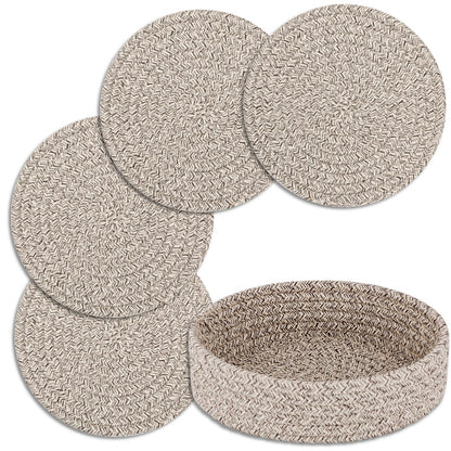 Trivets for Hot Dishes, Pots and Pans, 5 Pcs Hot Pads with Storage Basket