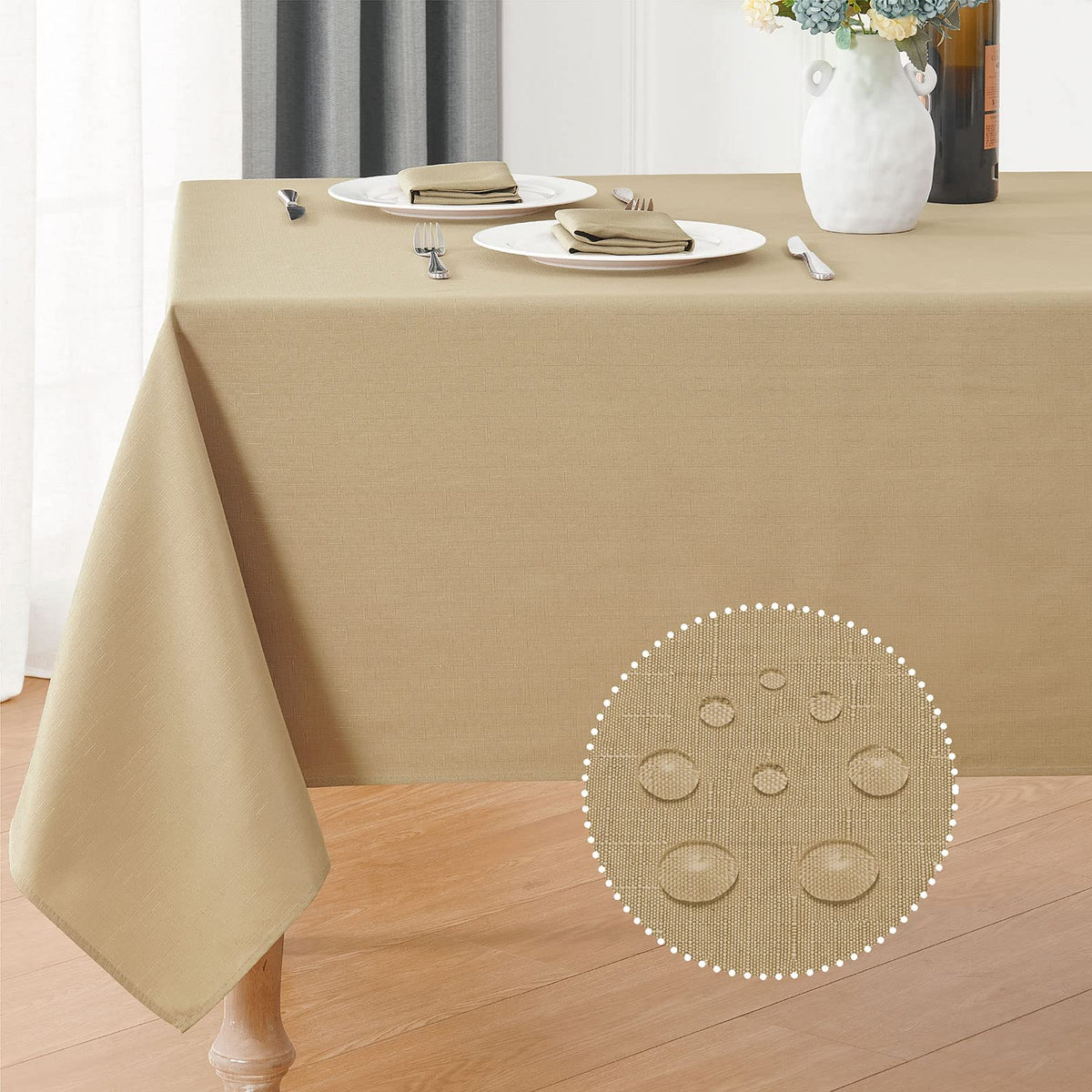 Veblandy Rectangle Tablecloth Linen Textured Waterproof & Stain Resistant Table Cloth Wrinkle Free Decorative Fabric Farmhouse Table Cover for Dining/Party/Buffet/Wedding, 60 x 104 Inch, Sage Green