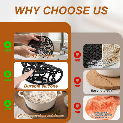 Kirecoo 3PCS Heat Resistant Silicone Trivet Mats for Hot Dishes