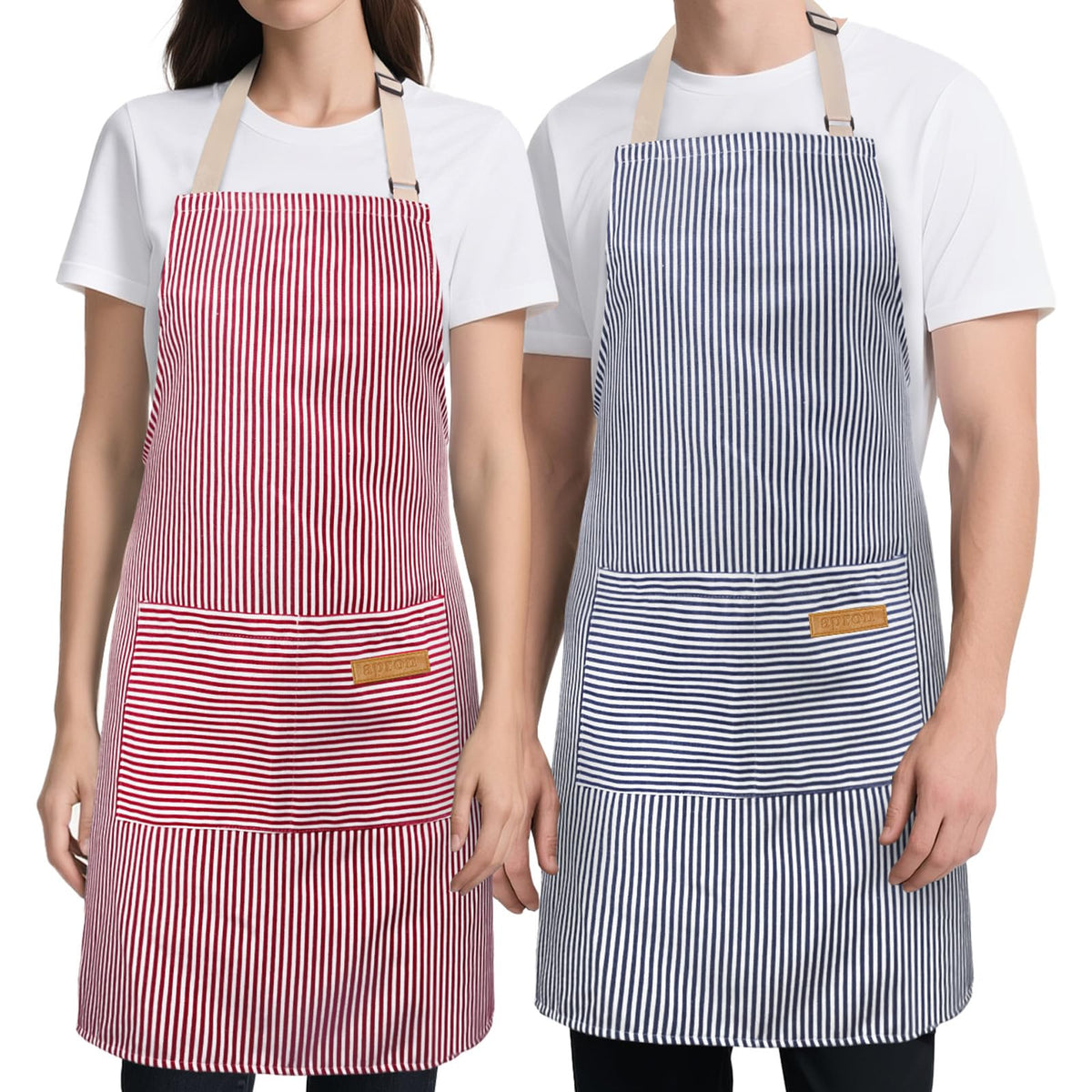 2 Pack Kitchen Cooking Aprons, Soft Aprons for Women Men with 2 Pockets Chef Apron with Adjustable Neck Strap and Long Tie