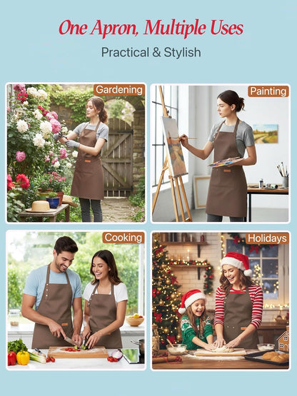 Aprons for Women Men, Water-Resistant Kitchen Aprons for Cooking