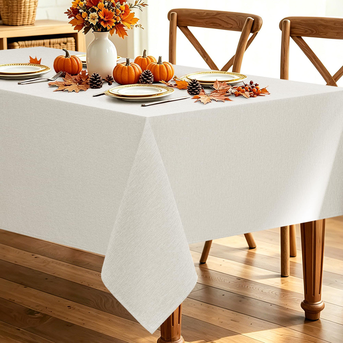 Decorelia Linen Textured Fall Tablecloth Rectangular Burnt Orange, 52"x70"