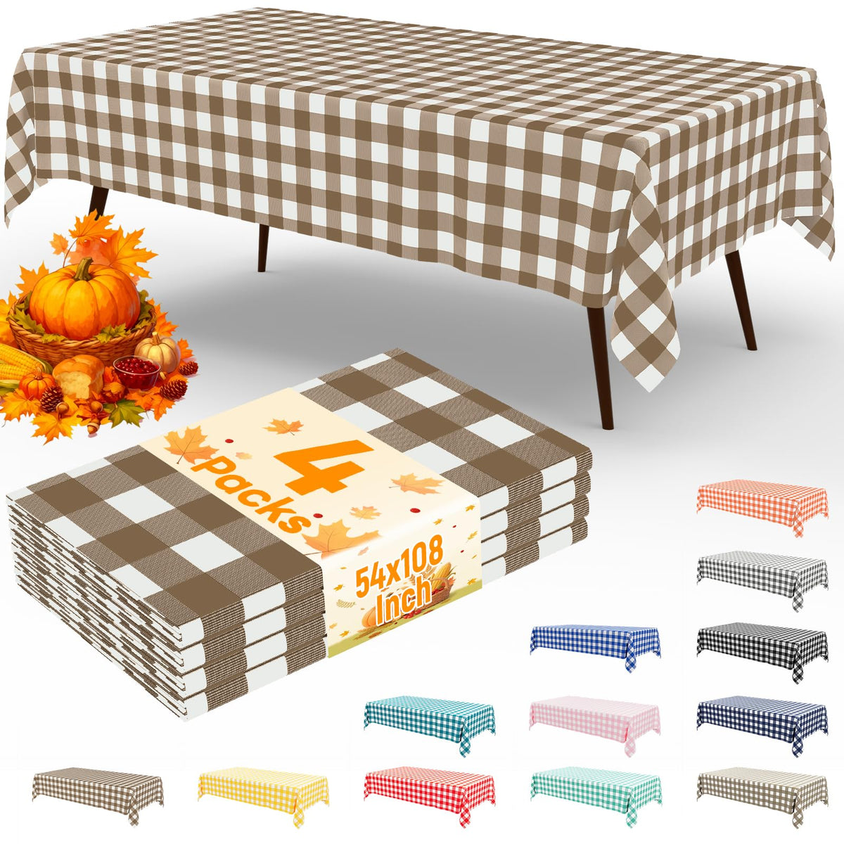 misaya 4 Packs Buffalo Disposable Table Cloth, 54 x 108 Inch Waterproof Plastic Tablecloth, Rectangle Red and White Checkered Table Covers for Picnic, Birthday, Party, Back to School