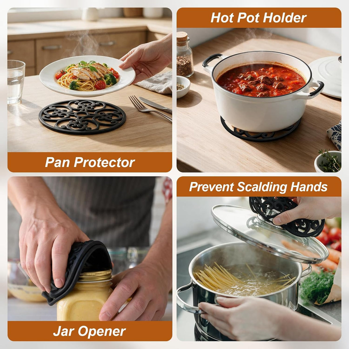 Kirecoo 3PCS Heat Resistant Silicone Trivet Mats for Hot Dishes