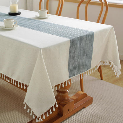 Alsoo Fall Tablecloth Rectangle Linen Style, Outdoor Waterproof Rustic Boho Farmhouse Cotton Table Cloth Wrinkle Free for Picnic Camping Party Kitchen Dining (Coffee Lines, 4-6 Seats, 55x75 Inches)