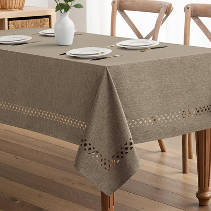 MIULEE Beige Rectangle Tablecloth with Decorative Cutouts 60x84 Inch