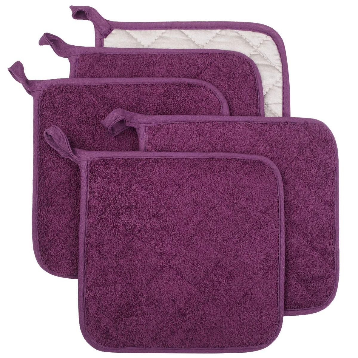 Pot Holders for Kitchen, 100% Cotton Terry Pot Holder Set of 5, Heat Resistant Hot Pads for Cooking, Baking, Hot Dishes and Countertop Protection, Olive Green