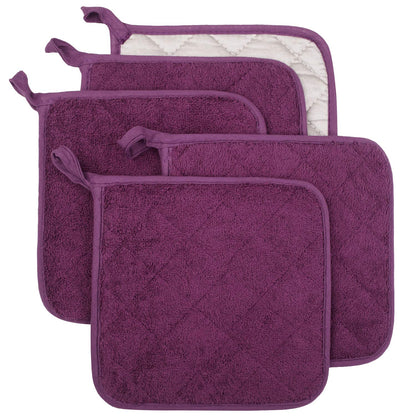 Pot Holders for Kitchen, 100% Cotton Terry Pot Holder Set of 5, Heat Resistant Hot Pads for Cooking, Baking, Hot Dishes and Countertop Protection, Olive Green