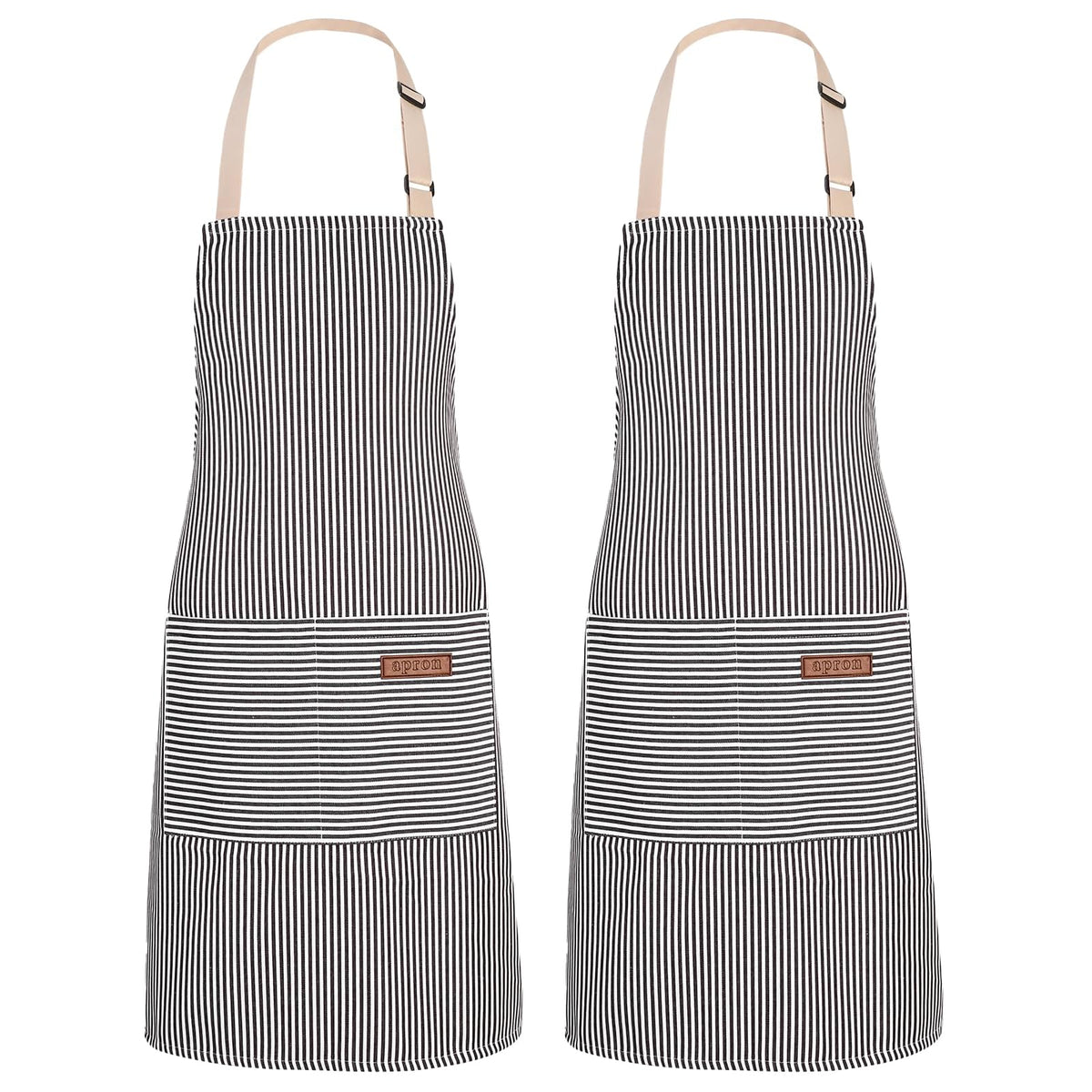 2Pack Adjustable Kitchen Apron for Women Men with 2 Pockets，Cotton-Polyester Blend Bib Aprons for Cooking,Baking