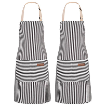 2Pack Adjustable Kitchen Apron for Women Men with 2 Pockets，Cotton-Polyester Blend Bib Aprons for Cooking,Baking