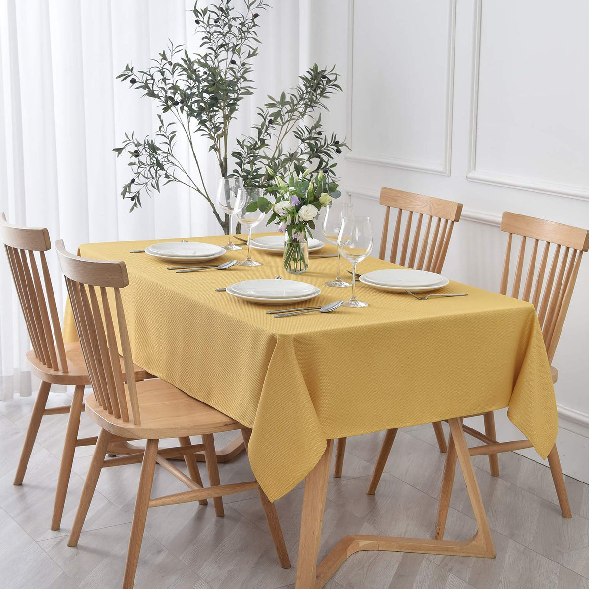 maxmill Rectangle Textured Tablecloth Waterproof Spillproof Wrinkle Free Table Cloth, Kitchen Dining Tabletop Decoration, Fabric Table Cover for Outdoor and Indoor Use, 52 x 70 Inch, Sage Green