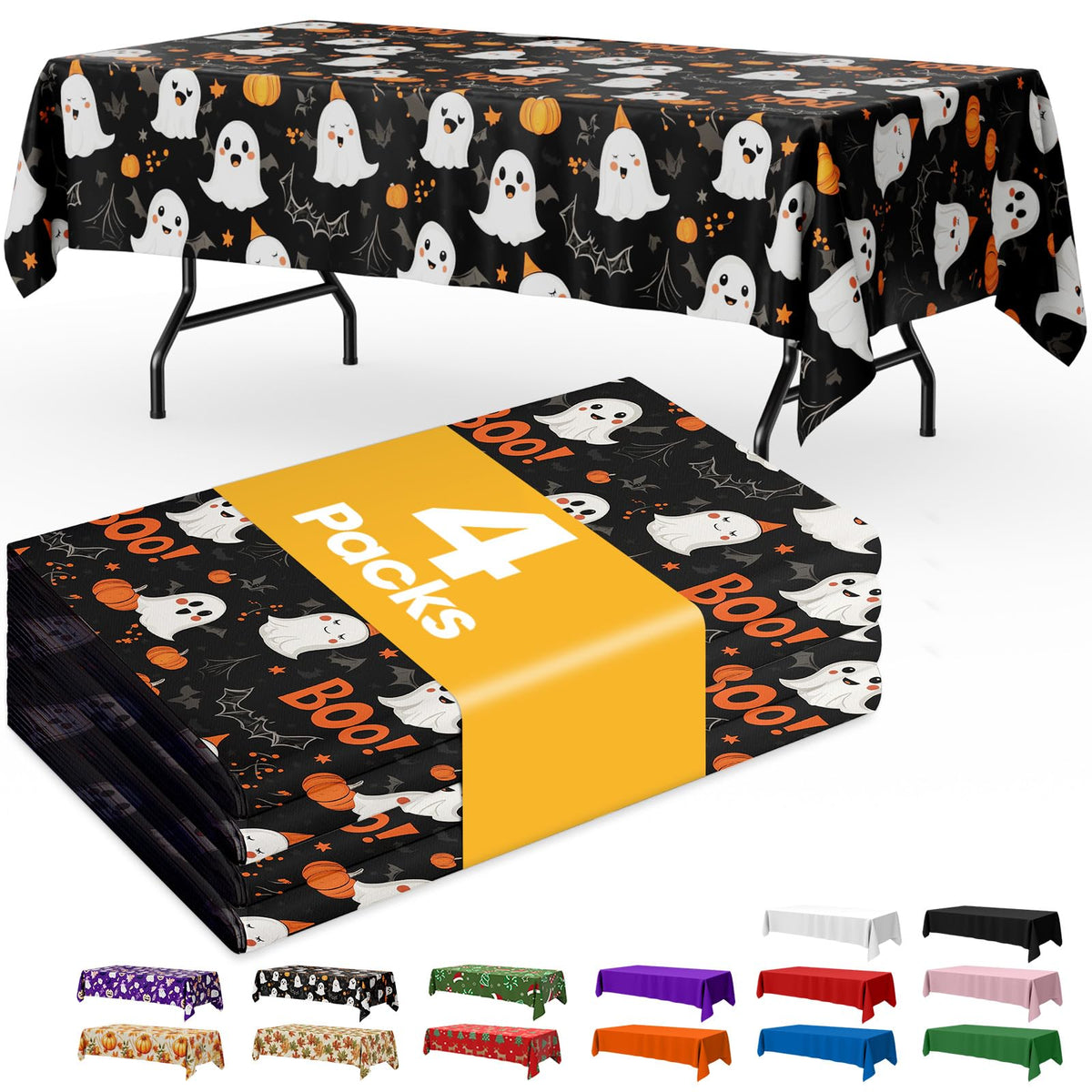 Niuara Black Plastic Table Cloth Disposable, 4 Pack, 54 x 108 in