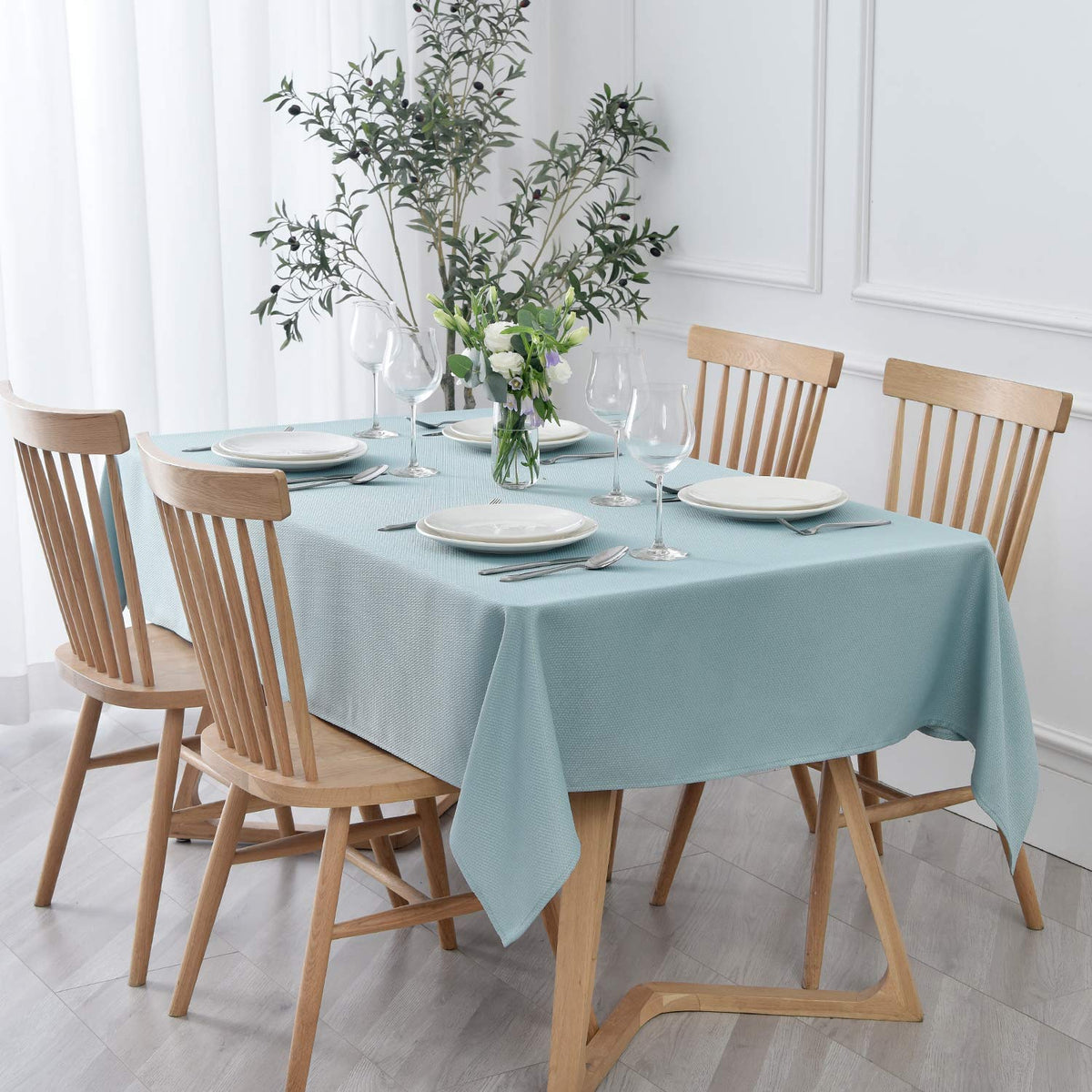 maxmill Rectangle Textured Tablecloth Waterproof Spillproof Wrinkle Free Table Cloth, Kitchen Dining Tabletop Decoration, Fabric Table Cover for Outdoor and Indoor Use, 52 x 70 Inch, Sage Green