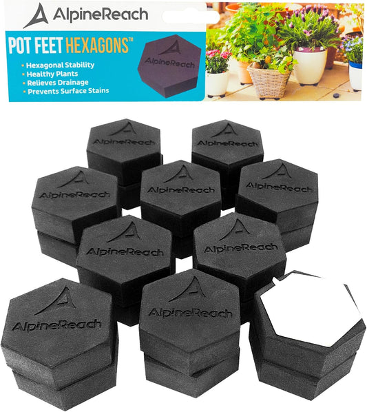 AlpineReach Extra Heavy Duty Pot Feet Risers 20 Pack Hexagons & Adhesive Pads - Protect Healthy Plants - Strong Invisible Supports Small Large Flower Planters Stability - Outdoor Lifter Toes Elevator
