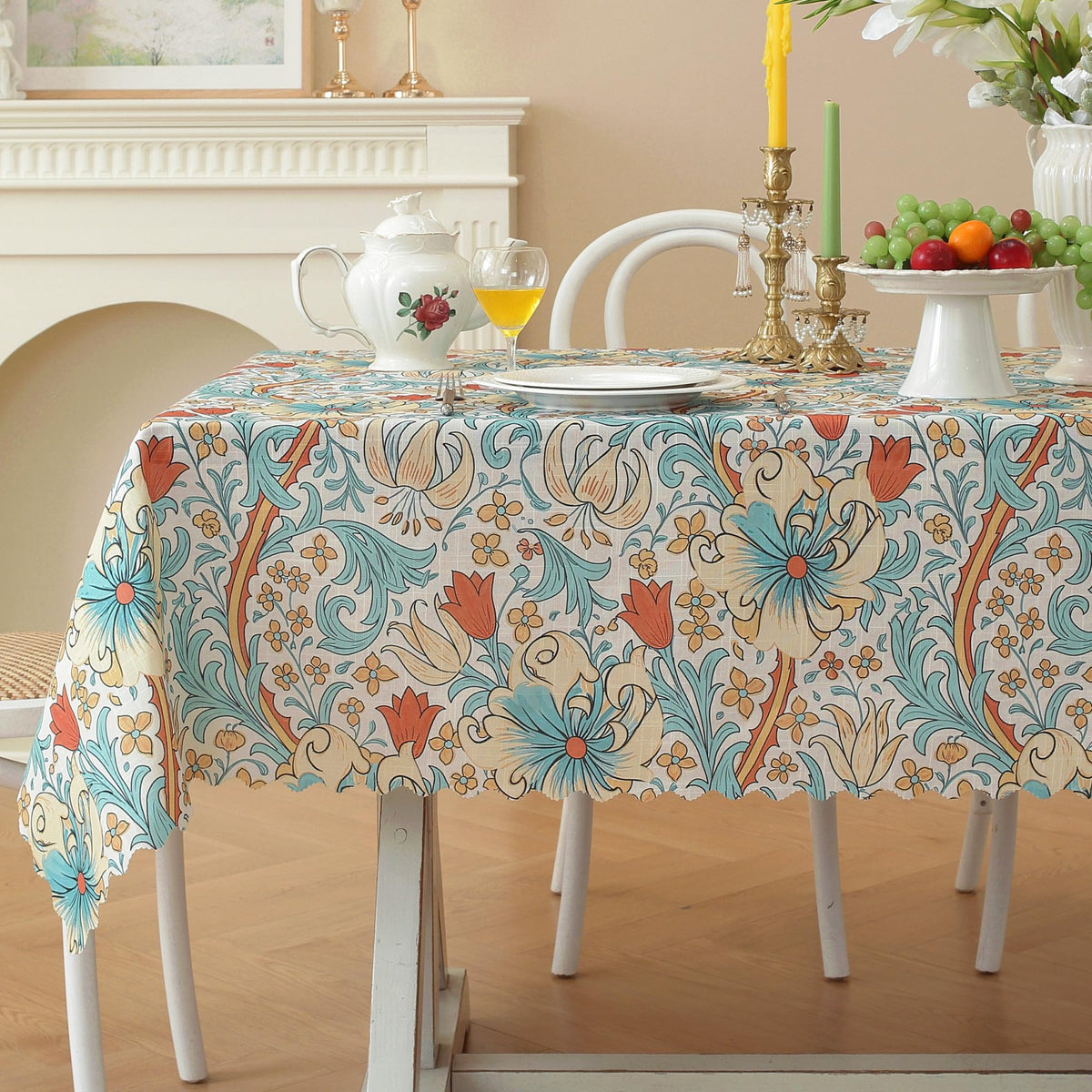 Rectangle Waterproof Tablecloth Linen Textured Table Cloth,Stain and Wrinkle Resistant Washable Fabric Table Cover for Dining, Party, Camping and Outdoor, 52 x 70 Inch, Vine Bloom