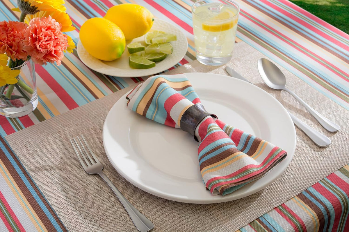 DII Summer Stripe Outdoor Tabletop Collection, Multi-use, Machine Washable, Tablecloth, 60x84, Sunset