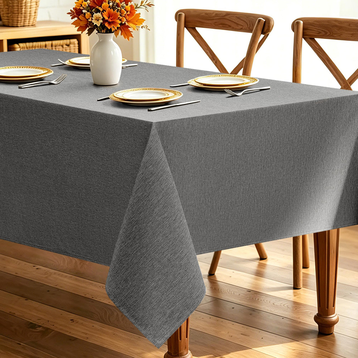 Decorelia Sage Green Linen Textured Tablecloth Rectangular 52 x70 Inch