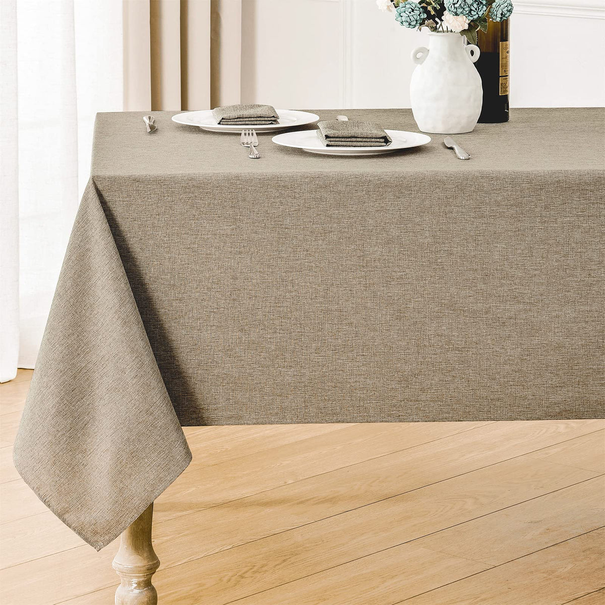 Veblandy Rectangle Tablecloth Waterproof Linen Textured Table Cloth Stain and Wrinkle Resistant Washable, Decorative Fabric Table Cover for Dining, Party and Camping (Sage Green, 52 * 70)