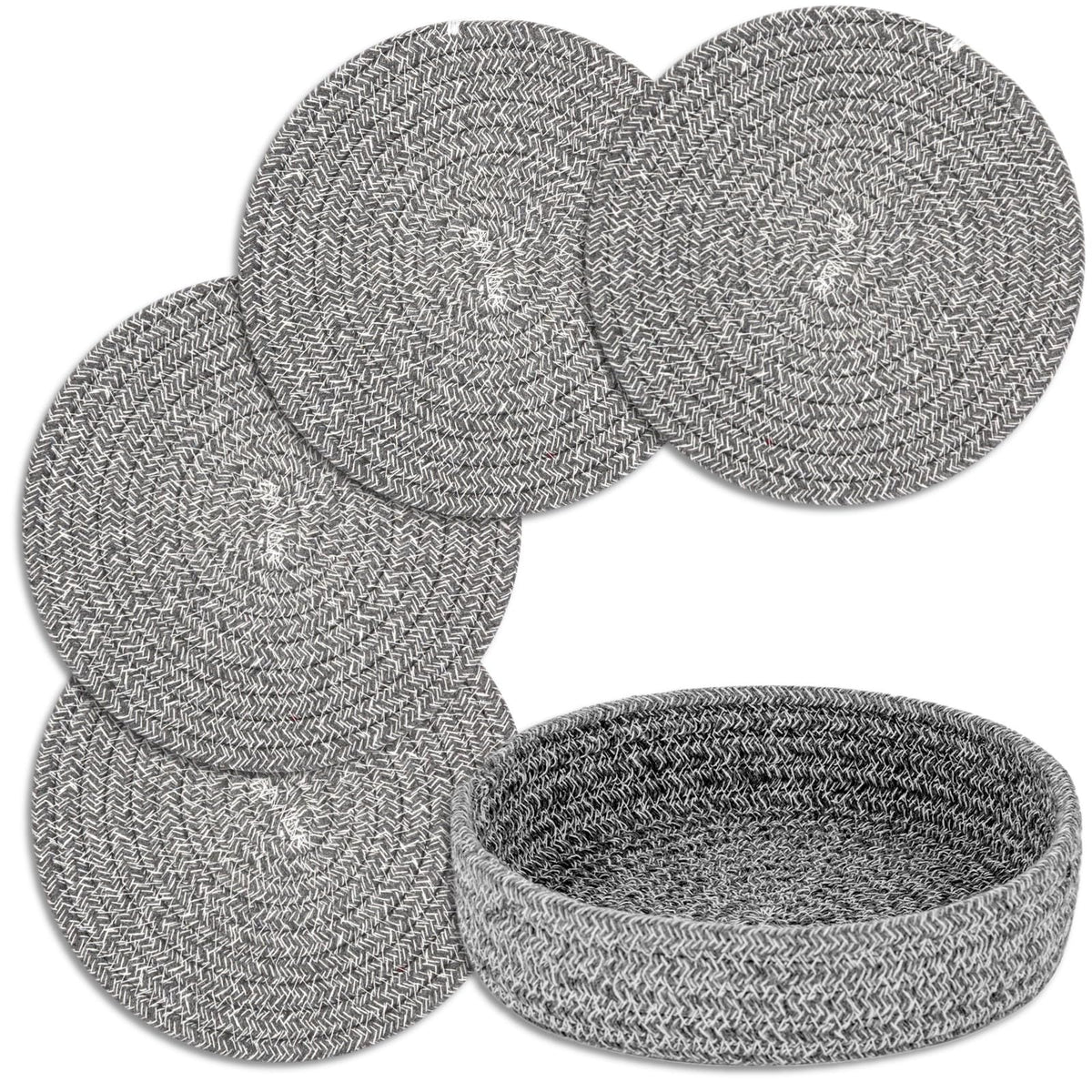 Trivets for Hot Dishes, Pots and Pans, 5 Pcs Hot Pads with Storage Basket