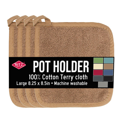 RITZ Terry Potholder & Hot Pad: Unparalleled Heat Resistant, Durable 100% Cotton – Ergonomically Designed for Optimal Grip – Easy-Care Machine Washable – 4-Pack, Federal Blue