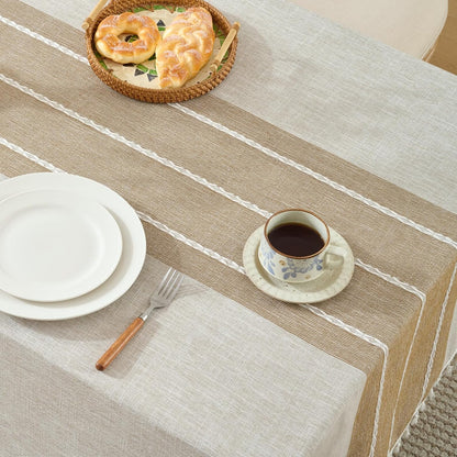 Alsoo Fall Tablecloth Rectangle Linen Style, Outdoor Waterproof Rustic Boho Farmhouse Cotton Table Cloth Wrinkle Free for Picnic Camping Party Kitchen Dining (Coffee Lines, 4-6 Seats, 55x75 Inches)