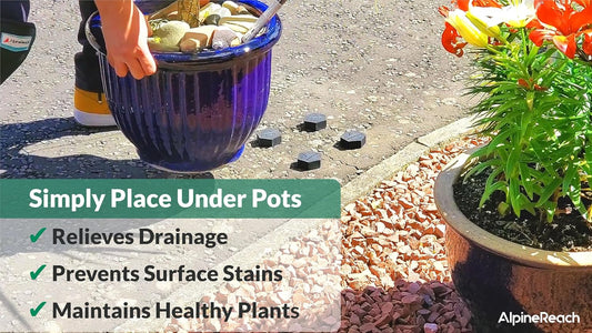AlpineReach Extra Heavy Duty Pot Feet Risers 20 Pack Hexagons & Adhesive Pads - Protect Healthy Plants - Strong Invisible Supports Small Large Flower Planters Stability - Outdoor Lifter Toes Elevator