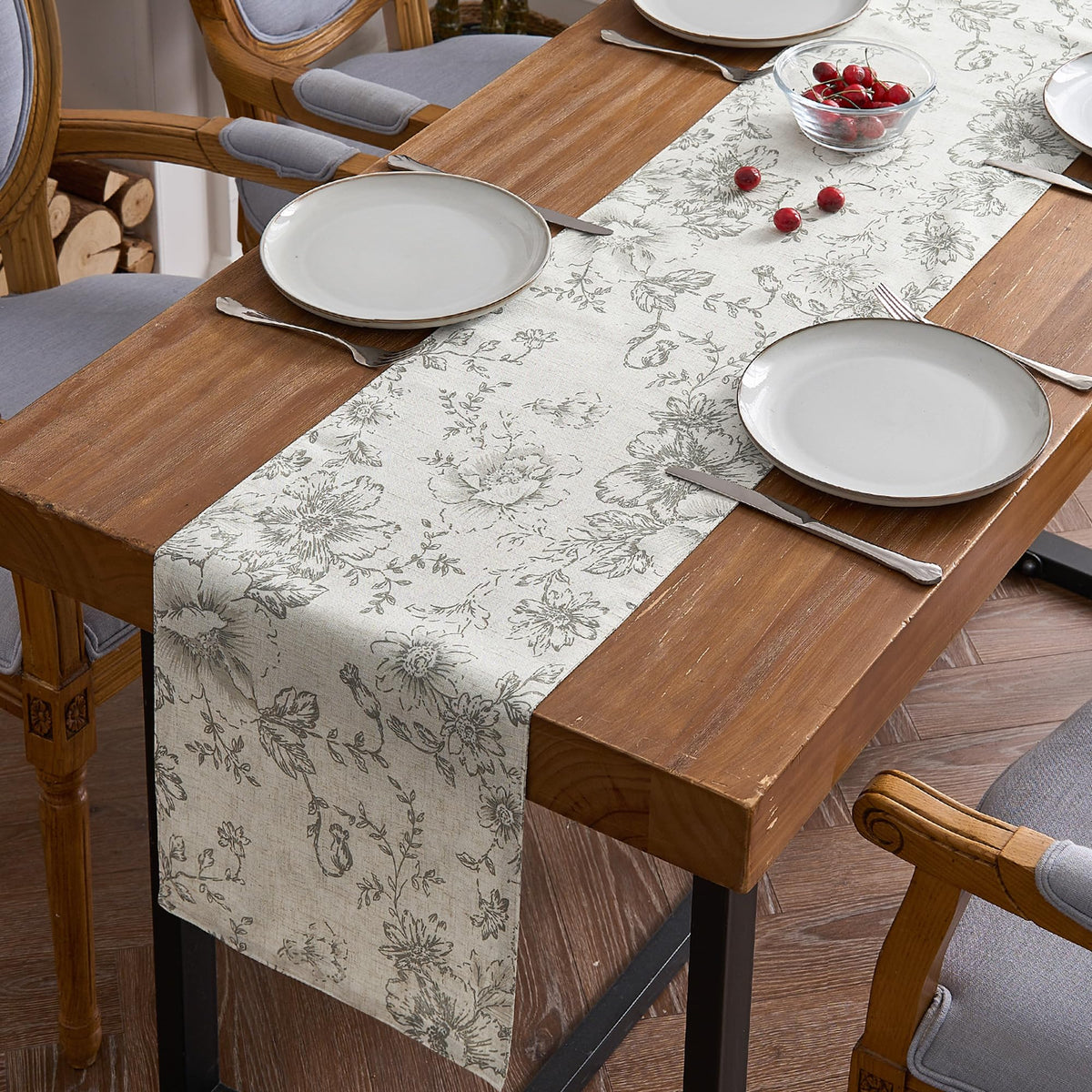 jinchan Black Farmhouse Floral Linen Rectangle Table Cloth 52 x 70 Inch