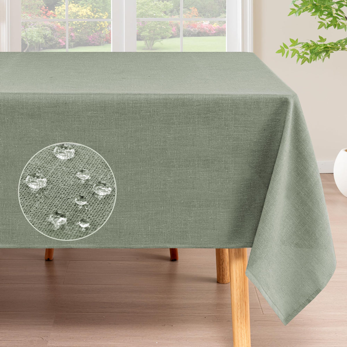 H.VERSAILTEX Linen Table Cloths Rectangle 60 x 84 Inch Premium Tablecloth Spill-Proof Waterproof Table Cover for Dining Buffet Feature Extra Soft and Thick Fabric Wrinkle Free, Natural