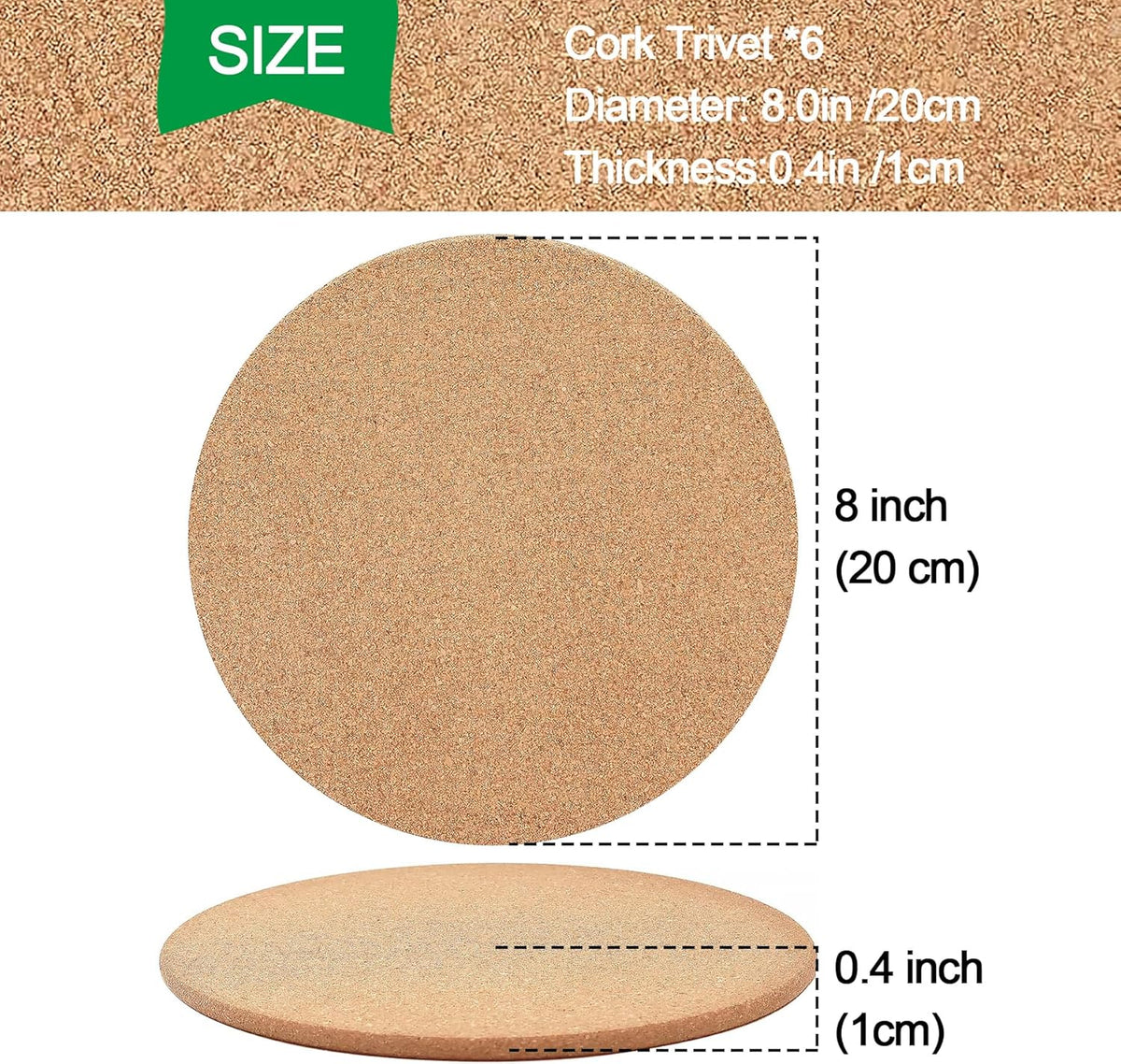 Cork Trivet, 4 Pack High Density Thick Cork Coasters Set for Hot Dishes, 8 Inch Heat Resistant Multifunctional Corks Trivets for Hot Dishes, Hot Pads for Kitchen, Table, Countertops