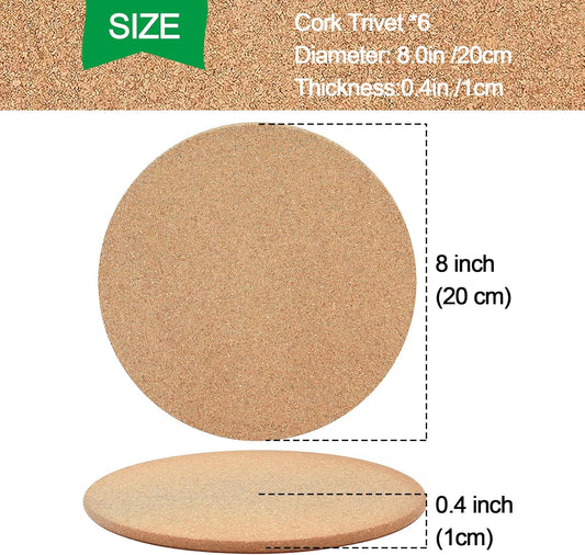 Cork Trivet, 4 Pack High Density Thick Cork Coasters Set for Hot Dishes, 8 Inch Heat Resistant Multifunctional Corks Trivets for Hot Dishes, Hot Pads for Kitchen, Table, Countertops