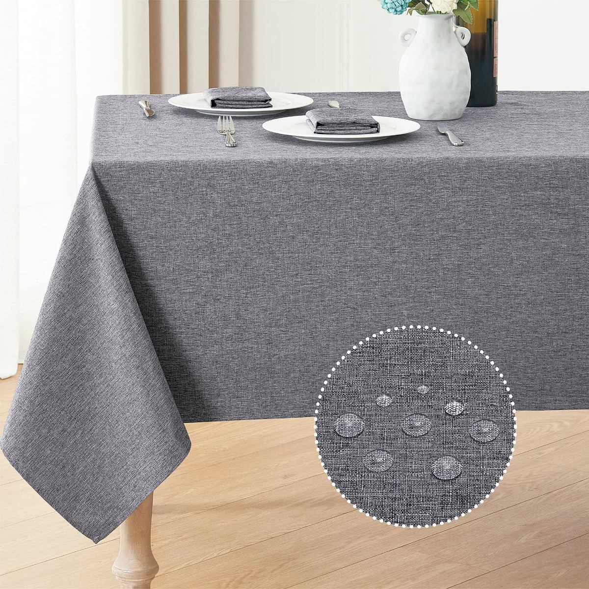 Veblandy Rectangle Tablecloth Linen Textured Waterproof & Stain Resistant Table Cloth Wrinkle Free Decorative Fabric Farmhouse Table Cover for Dining/Party/Buffet/Wedding, 60 x 104 Inch, Sage Green