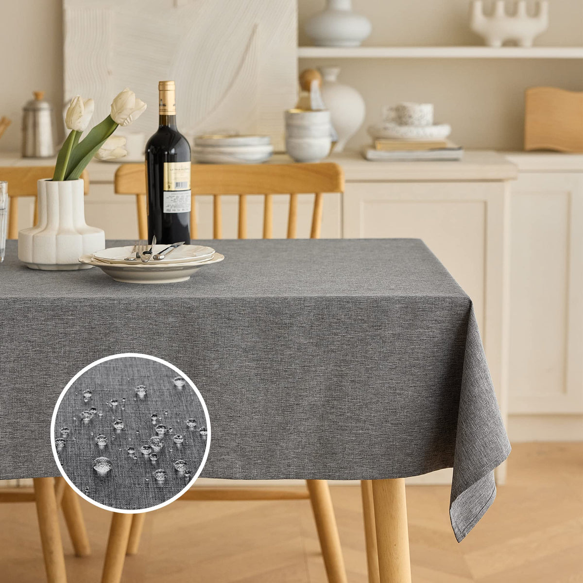 Decorelia Sage Green Linen Textured Tablecloth Rectangular 52 x70 Inch