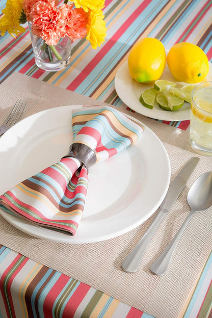 DII Summer Stripe Outdoor Tabletop Collection, Multi-use, Machine Washable, Tablecloth, 60x84, Sunset